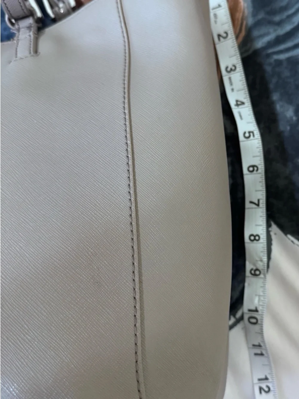 Tory Burch Taupe Saffiano Leather Double-Handle Tote